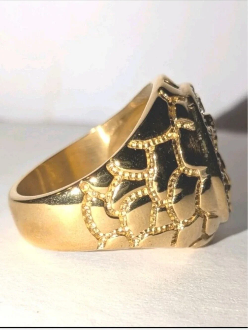 3ct Round CUT MOISSANITE MENS 14K YELLOW GOLD PLATED JEANS CRUSIFIX RING SZ 11